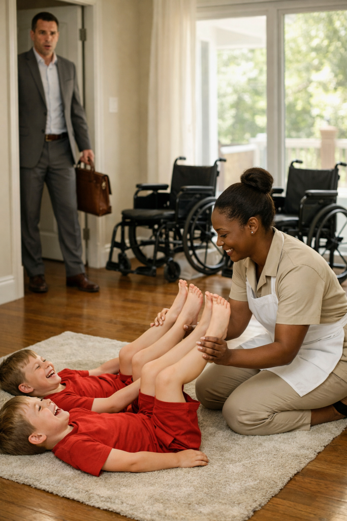 A Billionaire Father Created a Flawless Medical Routine to Safeguard His Paralyzed Twin Sons — Until He Returned Home Early and Found Them on the Floor With the Housekeeper, Unaware That One Small Movement Would Challenge Everything He Believed
