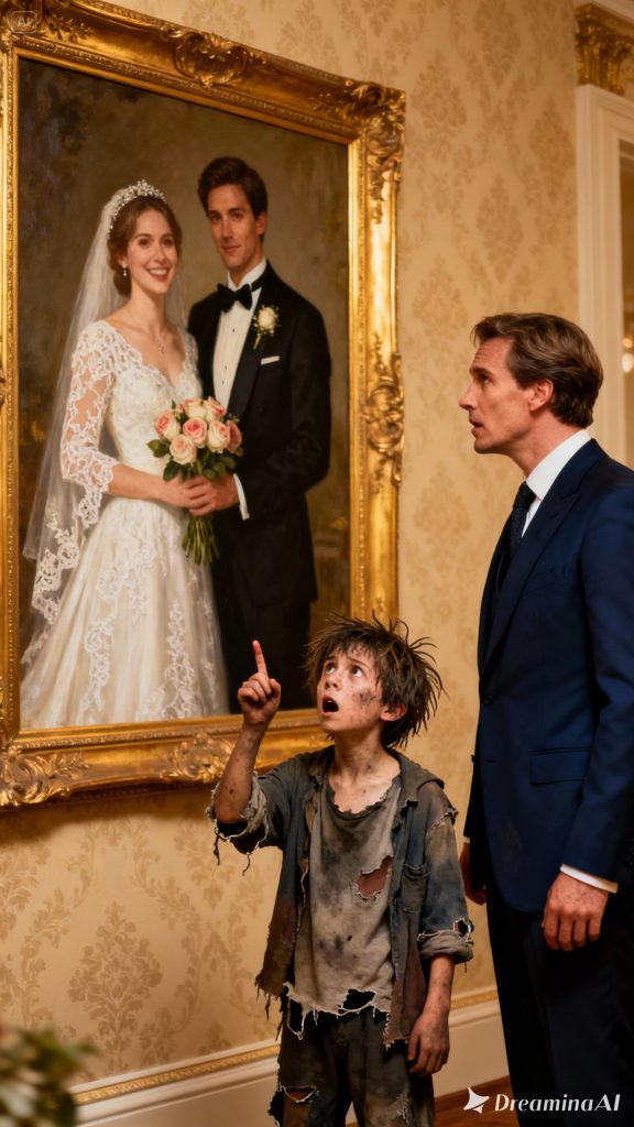 When a homeless boy pointed to a wedding portrait and whispered, “That’s my mom,” billionaire James Caldwell felt his world freeze in place.