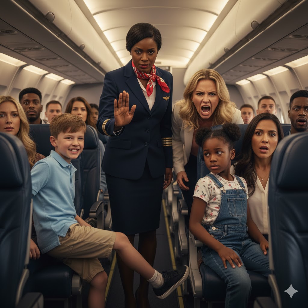 A white boy kept jabbing and kicking the seat of a Black girl on the plane — when a flight attendant stepped in, his mother snapped, “He’s just a kid, the problem is that Black monkey.” The airline’s response left both mother and son regretting everything…