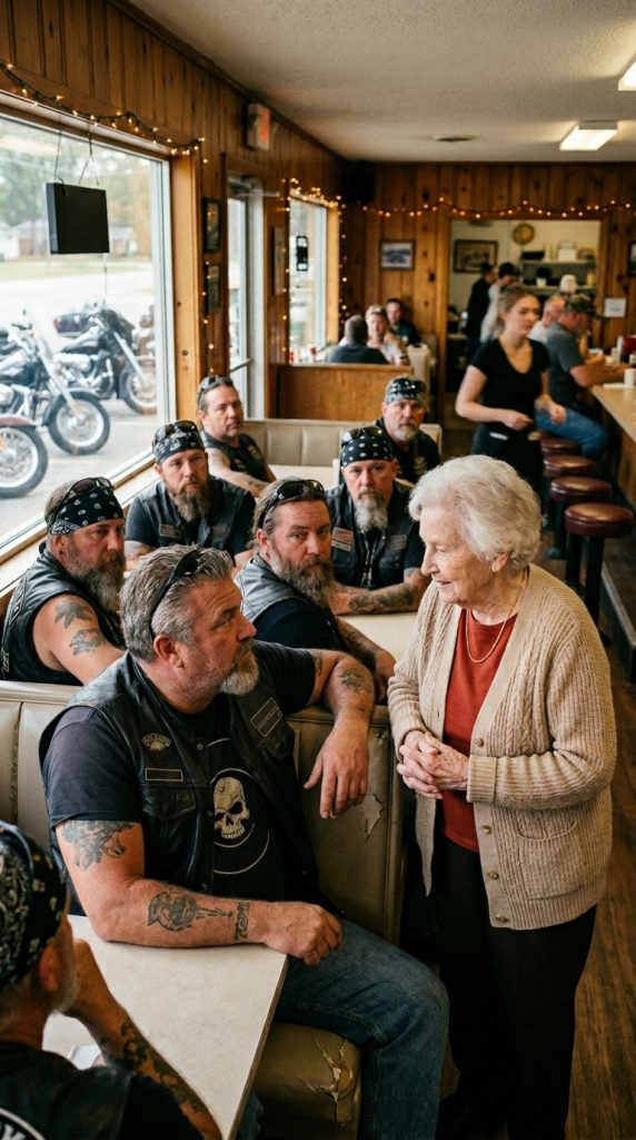 An Elderly Woman Sat With Bikers Pretending They Were Her Sons—Unaware Their Presence Would Soon Unravel a Man’s Carefully Planned Scheme