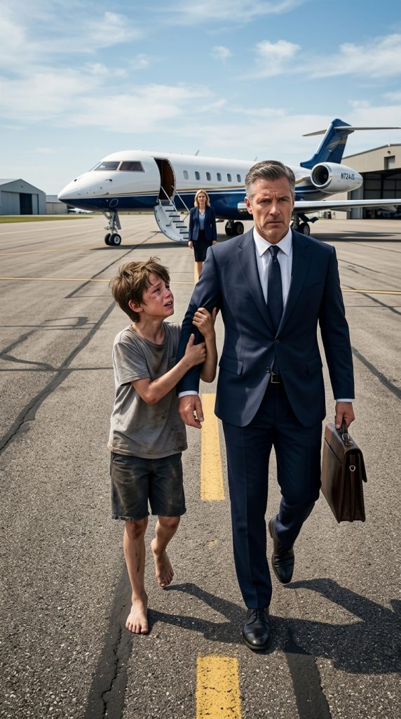 A BAREFOOT 12-YEAR-OLD STOPPED A BILLIONAIRE AT THE AIRPORT — MINUTES LATER, WHAT THEY FOUND UNDER HIS JET STUNNED EVERYONE