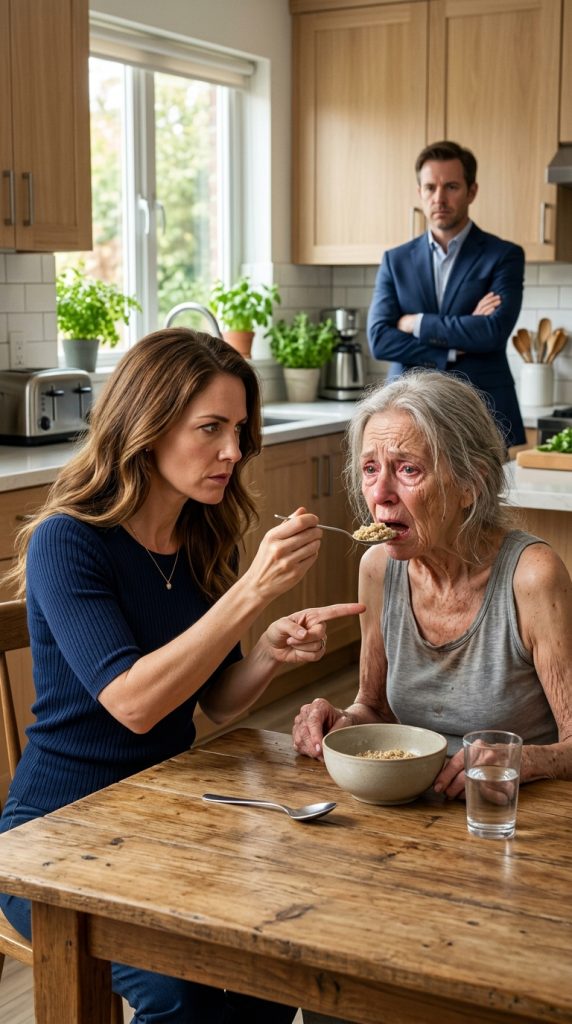 The millionaire came home early and discovered the dark secret his wife was doing to his mother in the kitchen