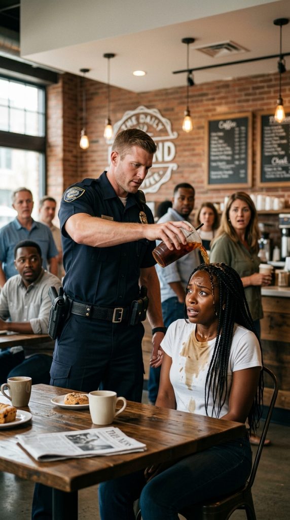 A COCKY POLICE OFFICER DUMPS COFFEE ON A QUIET BLACK WOMAN — MOMENTS LATER, DISCOVERING HER TRUE IDENTITY LEAVES HIM ON HIS KNEES