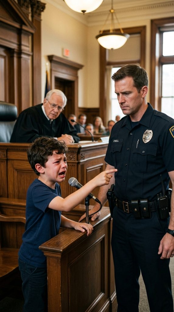 A LITTLE BOY SUDDENLY POINTED AT A POLICE OFFICER IN COURT — WHAT HE SAID NEXT LEFT THE ENTIRE ROOM IN SHOCK