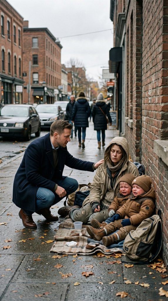 A billionaire stopped to help a collapsing homeless woman with her twin toddlers, but was stunned when he realized the children looked exactly like him