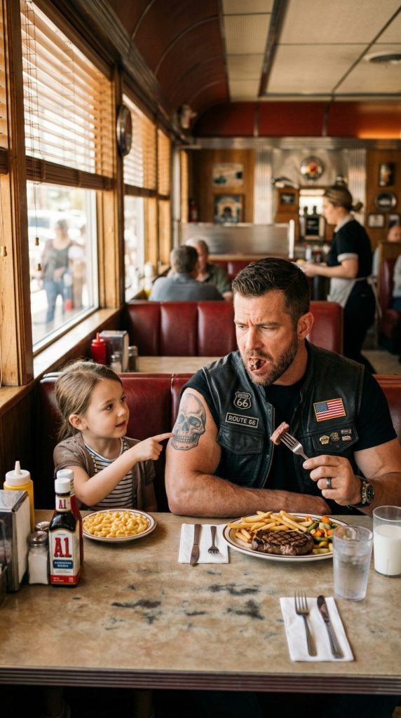 THE BIKER STOPPED CHEWING WHEN A LITTLE GIRL REPEATED A DEAD MAN’S WARNING