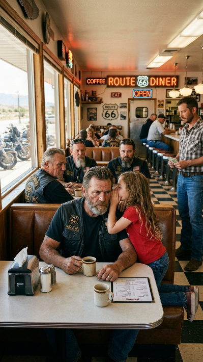 ROAD CAPTAIN LEADING 200 RIDERS STOPS AT DESERT DINER—FREEZES WHEN A LITTLE GIRL WHISPERS “THAT’S NOT MY DAD” AND EXPOSES A SHOCKING TRUTH