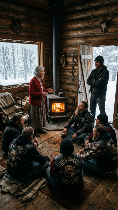 AN ELDERLY WIDOW SHELTERS STRANDED BIKERS OVERNIGHT; BY MORNING, THEIR KINDNESS DISPROVES RUMORS AND TRANSFORMS HOW THE TOWN SEES THEM.