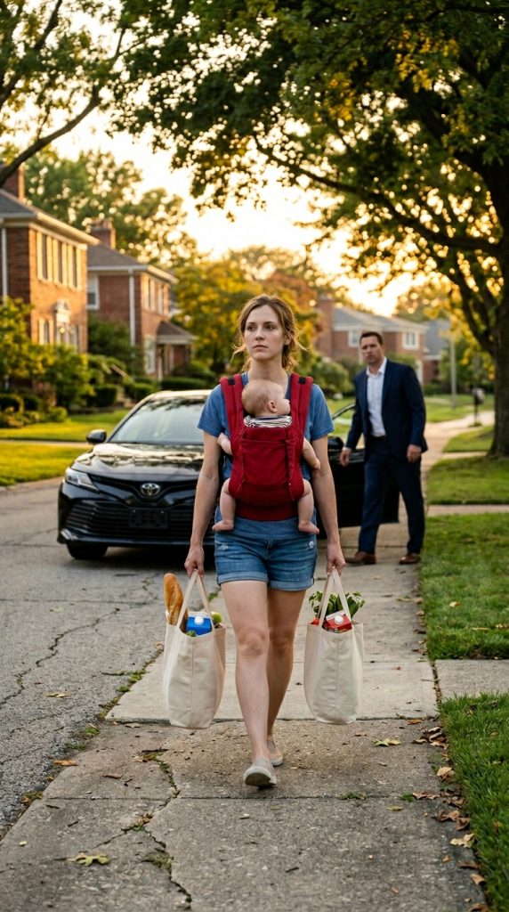 YOUNG MOTHER STRUGGLES IN HEAT WITH BABY AND GROCERIES AFTER LOSING CAR, UNTIL HER FATHER SEES HER AND DECIDES TO CHANGE EVERYTHING THAT NIGHT