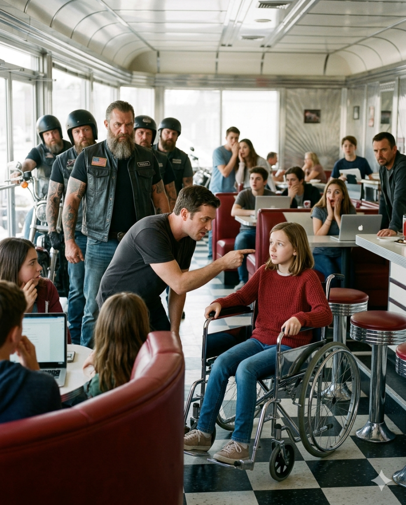 BIKERS ARRIVE AFTER GIRL IN WHEELCHAIR IS IGNORED AND HUMILIATED IN A SILENT DINER