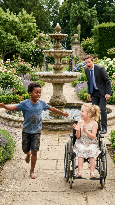 THE BILLIONAIRE’S DAUGHTER IN A WHEELCHAIR WAS SILENT FOR MONTHS—THEN A HOMELESS BOY APPEARED IN THE GARDEN AND CHANGED EVERYTHING