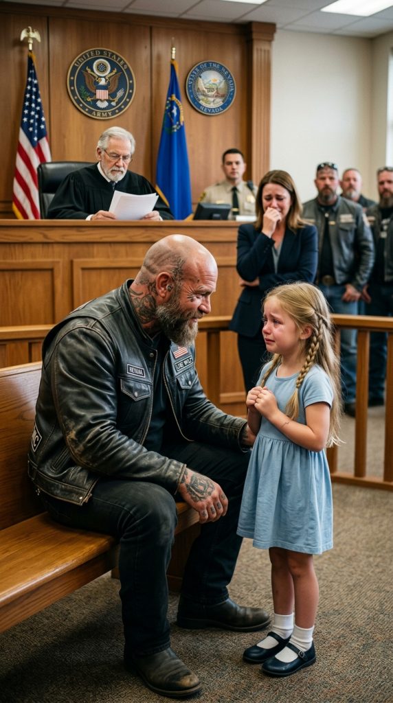 A Tough Biker Pulled Out of Formation After Seeing a Lonely Girl at an Orphanage Gate — What Happened One Year Later Left the Courtroom Silent