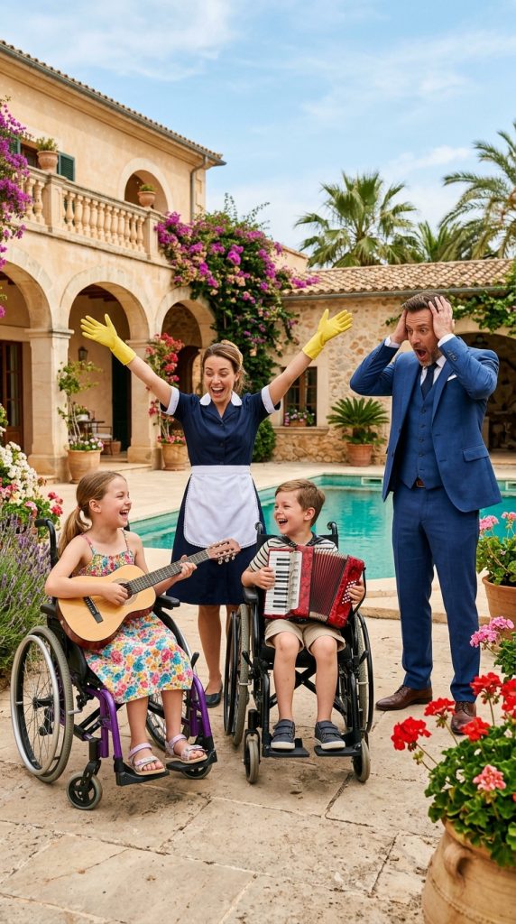 The widower arrives home early and sees what the maid was doing with his paralyzed children.