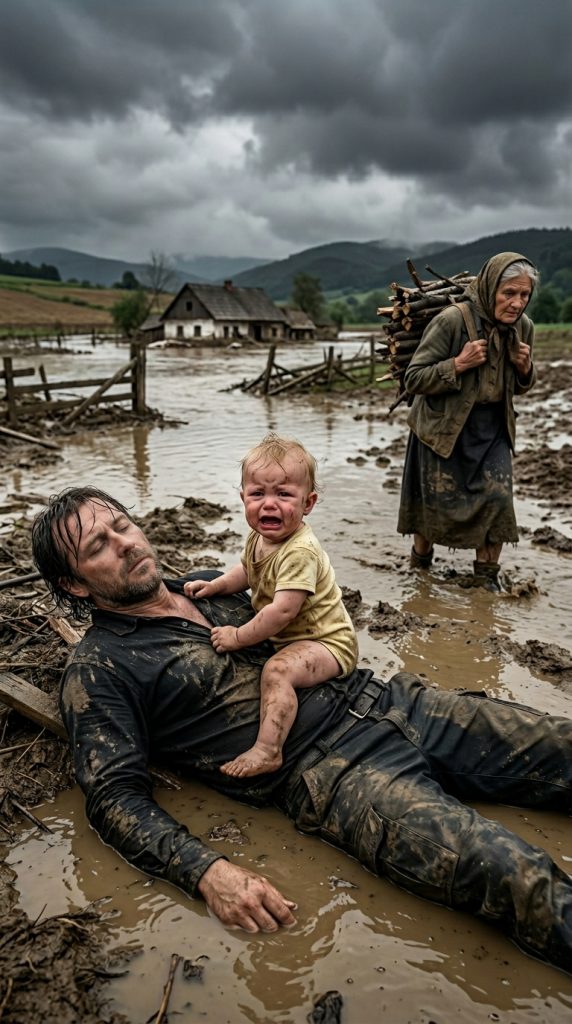 A LONELY WIDOW WAS CARRYING FIREWOOD THROUGH THE COUNTRYSIDE … UNTIL SHE SAW A MAN COLLAPSE BESIDE THE ROAD WITH A BABY STILL CRADLED IN HIS ARMS …