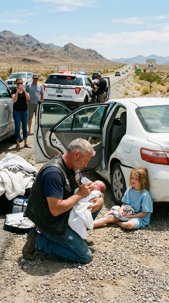 DRIVERS NOTICED A BIKER FEEDING A NEWBORN ON THE HIGHWAY — BUT THE TRUTH LEFT EVERYONE STUNNED