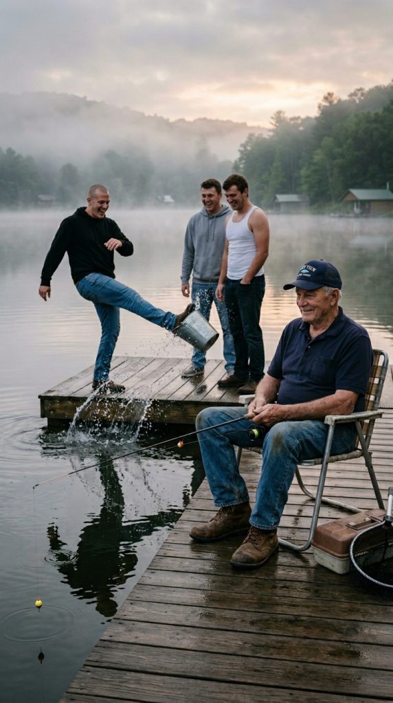 AN ELDERLY MAN SAT CALMLY AT THE EDGE OF AN OLD WOODEN PIER, FISHING, WHEN THREE YOUNG MEN APPROACHED HIM WITH ARROGANT SMILES — BUT THEY HAD NO IDEA HOW THIS ENCOUNTER WOULD END FOR THEM…