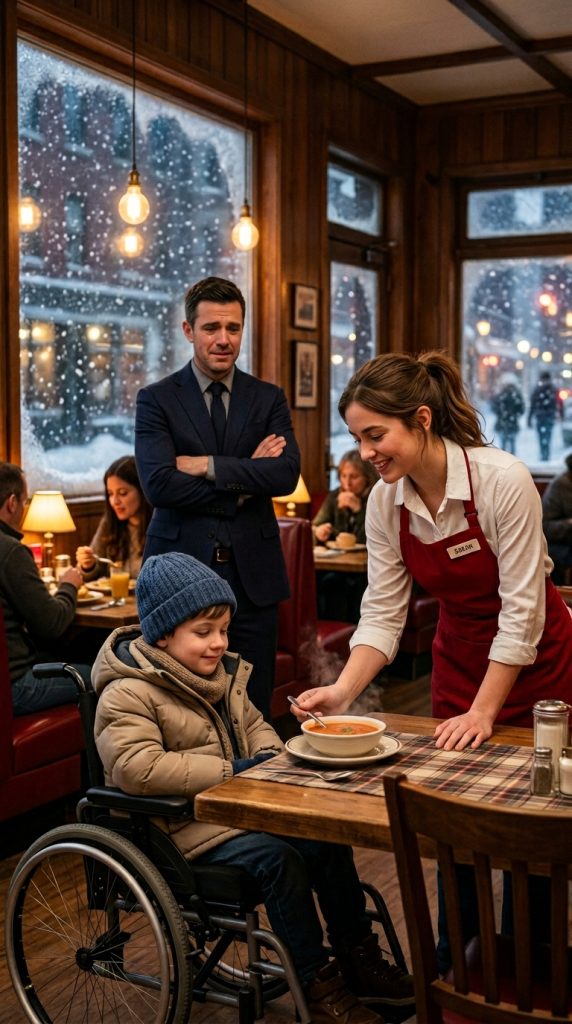 BILLIONAIRE DAD WATCHES WAITRESS FEED HIS DISABLED SON – AND CHANGES HER LIFE FOREVER!