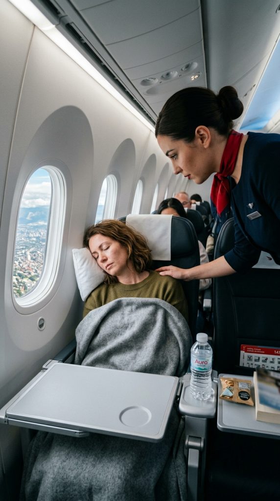 SHE WAS SLEEPING IN 8A — WHEN THE CAPTAIN ASKED IF ANY COMBAT PILOTS WERE ON BOARD