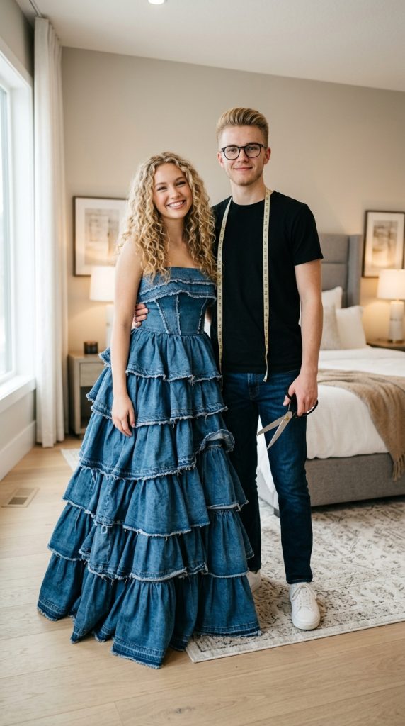 MY STEPMOM REFUSED TO BUY ME A PROM DRESS, SO MY LITTLE BROTHER MADE ONE FROM OUR LATE MOM’S JEANS COLLECTION