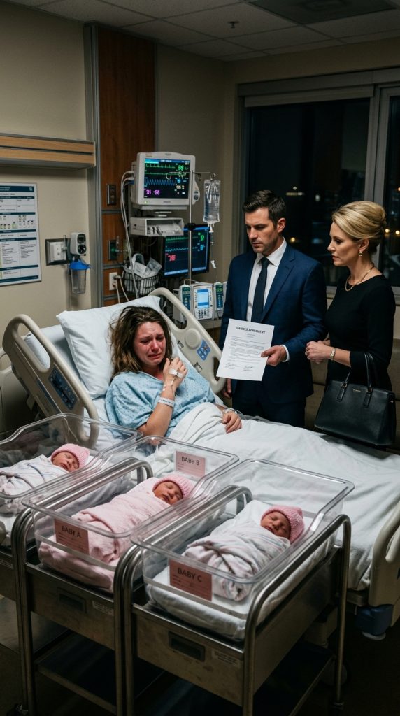 After I gave birth to our triplets, my husband arrived at the hospital with his mistress and mocked my appearance, demanding I sign divorce papers while I lay recovering.