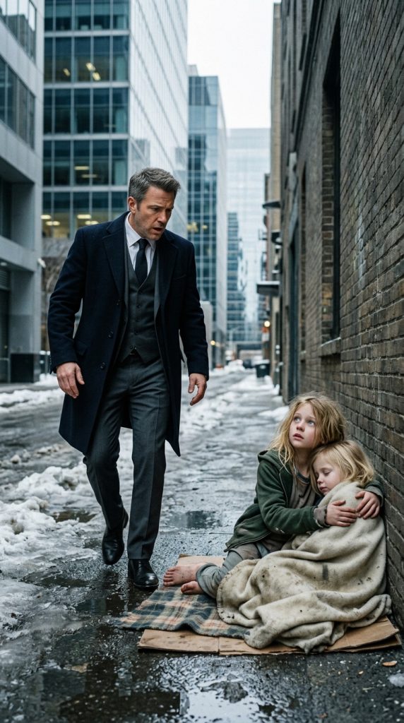 A Barefoot 8-Year-Old Stopped a CEO Outside His Office, Holding Her Little Sister in a Worn Blanket — Seconds Later, He Dropped to His Knees in the Alley