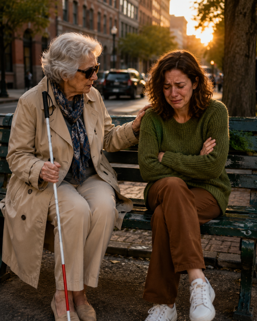 MY HUSBAND STRANDED ME AT A BUS STOP WITH NO MONEY—THEN A BLIND MILLIONAIRE TOOK MY ARM