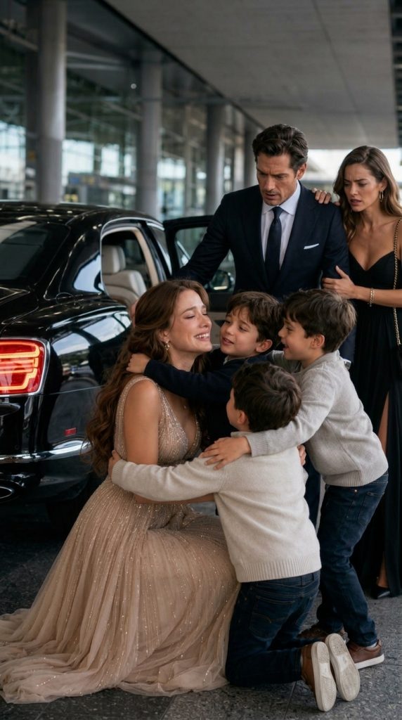 My Billionaire Ex-Husband Sat Beside Me on a Flight Just to Humiliate Me—Then Three Little Boys Ran Out of a Bentley Calling Me “Mom”