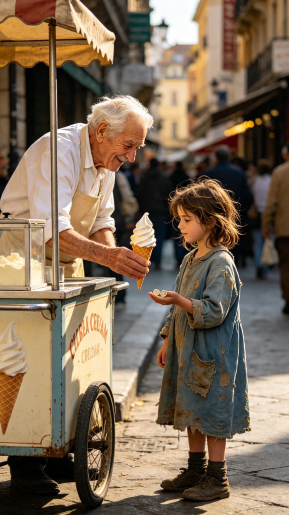He Gave Ice Cream to a Poor Girl When Everyone Else Ignored Her… 10 Years Later, A Woman in a Luxury Car Returned to His Cart