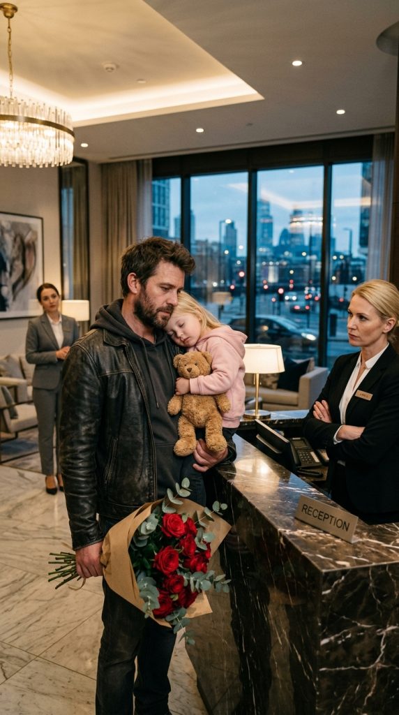 A widowed father was turned away at his own hotel with his sleeping daughter in his arms… but by the time the staff realized who he truly was, it was already too late.