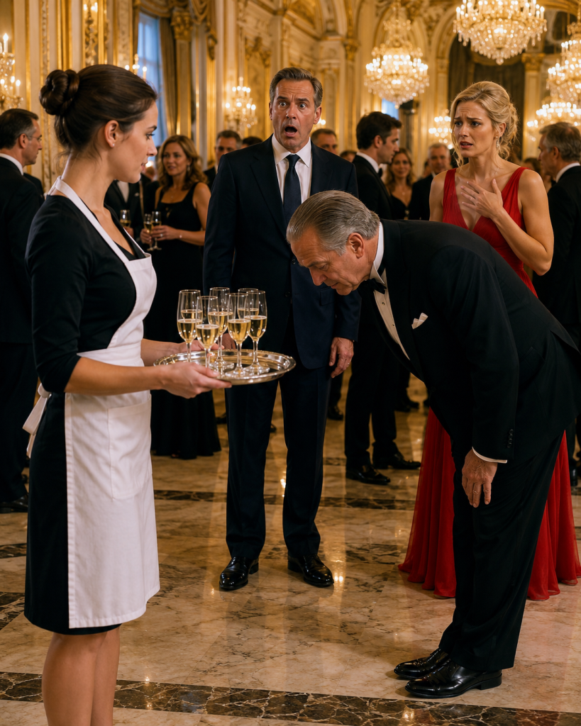 MY HUSBAND MADE ME SERVE AS A MAID AT HIS PROMOTION PARTY — THEN THE CEO BOWED AND CALLED ME “MISS PRESIDENT”