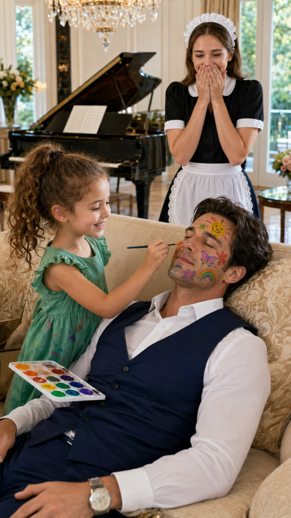 THE BILLIONAIRE PRETENDED TO BE ASLEEP TO TEST HIS MAID’S LITTLE GIRL—BUT WHEN I OPENED MY EYES, MY FACE WAS COVERED IN PAINT