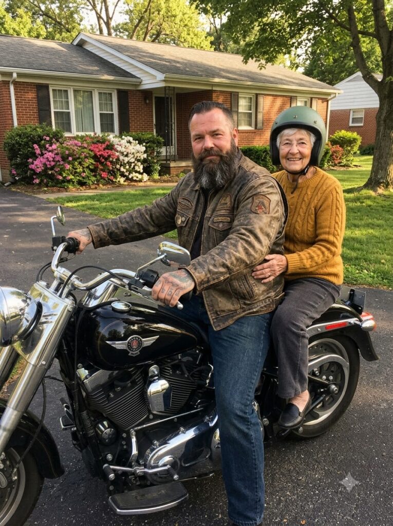 A Huge Bearded Biker Took My Mother on Secret Drives Every Week… After Her Funeral, He Revealed the One Place She Never Told Me About