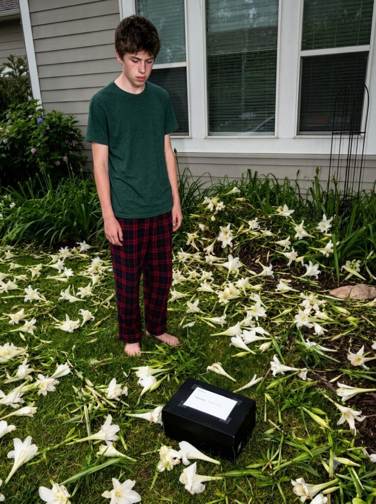 MY SON PLANTED LILIES EVERY YEAR FOR THE TWIN SISTER HE LOST AT BIRTH – ON THEIR 15TH BIRTHDAY, WE FOUND EVERY FLOWER CUT DOWN AND A BLACK BOX IN THE MIDDLE