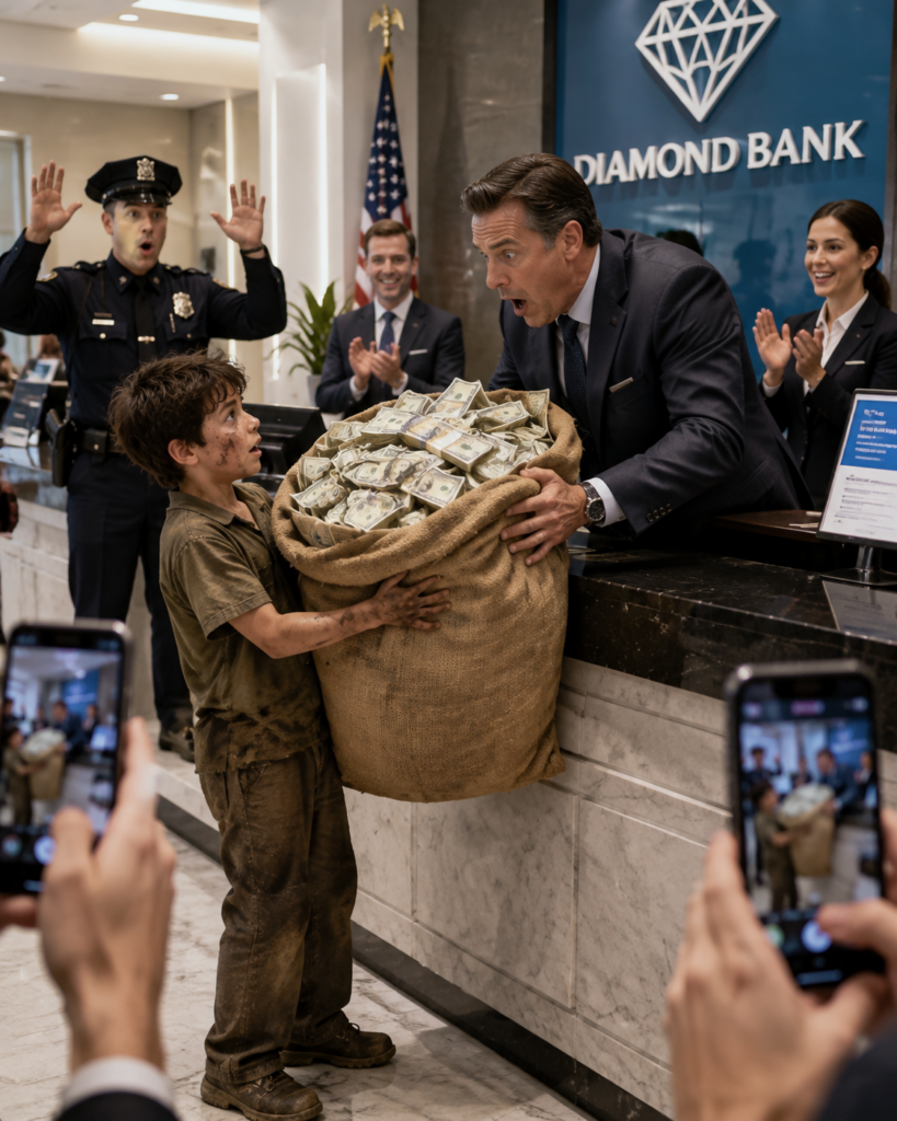 They Laughed When a Skinny Little Boy Entered the Bank With a Worn Cloth Bag Like a Beggar… But When He Opened It, the Manager Realized Who He Really Was