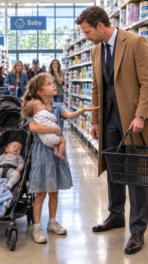 A 6-Year-Old Girl Carried Her Baby Brother Into a Grocery Store Begging for Formula… The Wealthy Stranger Who Helped Her Never Expected an Anonymous Report to Threaten Everything