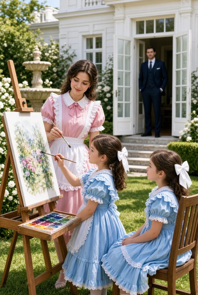 The Widowed CEO Caught His Housekeeper Painting With His Twin Daughters in the Garden… Then the Picture She Created Revealed a Secret That Changed Everything
