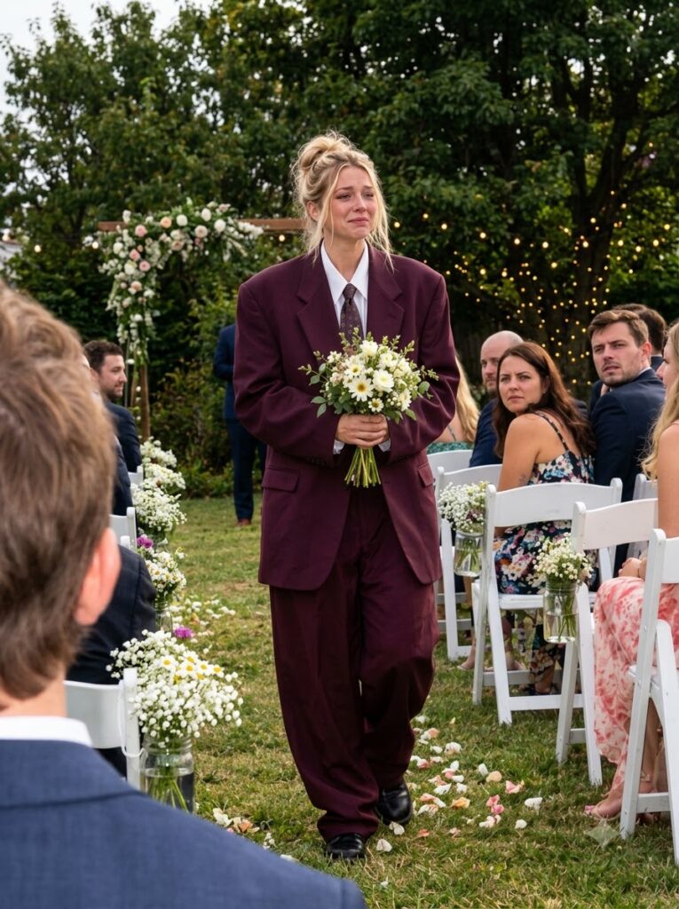 MY FIANCÉE WALKED DOWN THE AISLE IN AN OVERSIZED OLD SUIT – WHEN I SAW THE WRITING ON THE LABEL, I BROKE DOWN IN TEARS